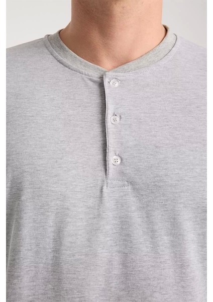 Erkek Gri Düğmeli Yaka Kısa Kol Pijama Takımı