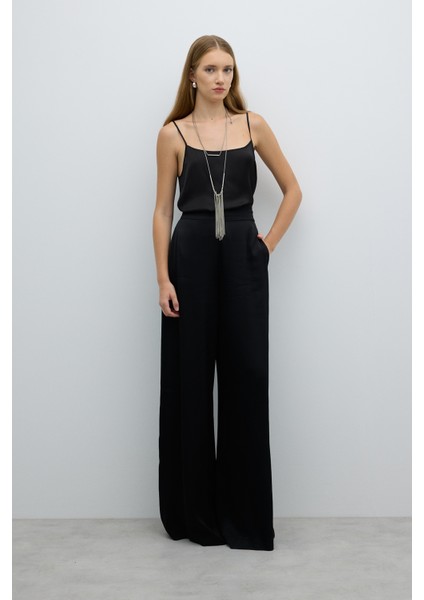 Saten Geniş Paça Pantolon Siyah K2652004_001