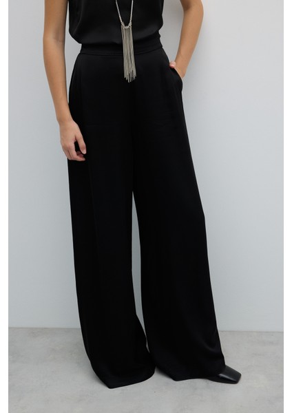 Saten Geniş Paça Pantolon Siyah K2652004_001 fırsatları