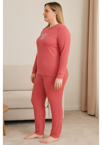 Kadın Pembe Baskılı Pijama Takımı