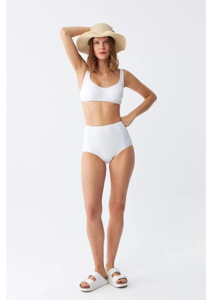 Kadın Basic Beyaz Pedli Yüksek Bel Bikini Takımı modelleri