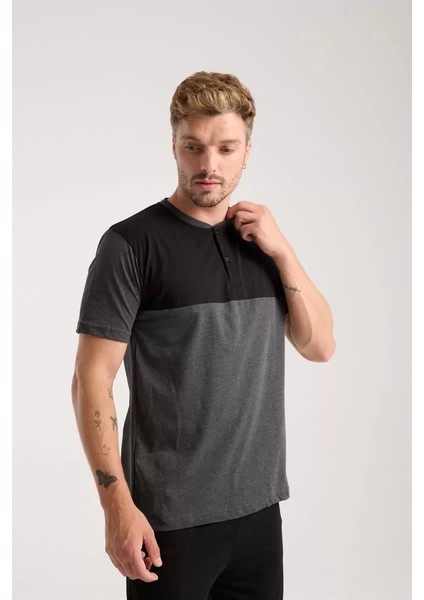 Erkek Antrasit Düğmeli Yaka Kısa Kol Pijama Takımı indirimleri