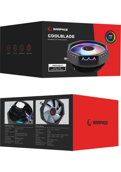 RM-C04 Coolblade Rainbow 58CFM LGA1851/1700/AM5 Uyumlu Hava Soğutmalı Cpu Fan