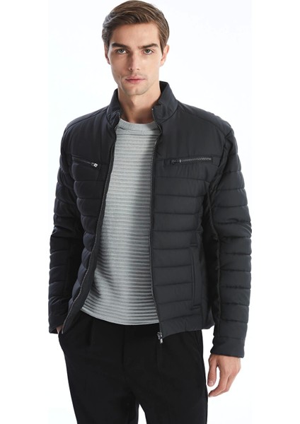 Lcw Vision Siyah Slim Fit Dik Yaka Erkek Deri Görünümlü Mont