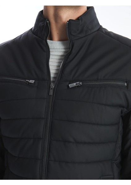 Lcw Vision Siyah Slim Fit Dik Yaka Erkek Deri Görünümlü Mont modelleri