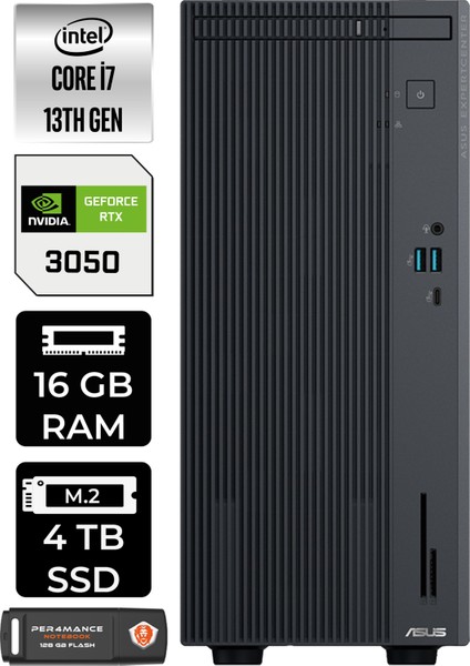 Expertcenter P500 Mini Tower Intel Core I7 13620H 16GB 4tb SSD RTX3050/6GB Fdos Masaüstü Bilgisayar & Per4 USB Bellek P500I716512B0DP3310