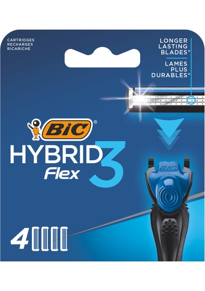 Hybrid 3 Flex Erkek Tıraş Bıçağı Yedek Kartuş 4'lü 3 Titanyum Bıçak Aloe Vera ve E Vitaminli Konforlu Tıraş