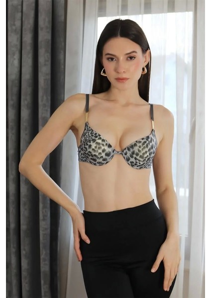 Kadın Destekli Balenli Desenli Sütyen Gri