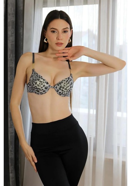 Kadın Destekli Balenli Desenli Sütyen Gri