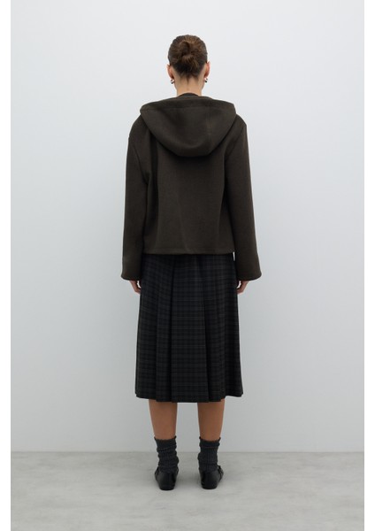 Yün Karışımlı Fermuar Detaylı Kapüşonlu Mont Haki K2617523_023 fiyatları