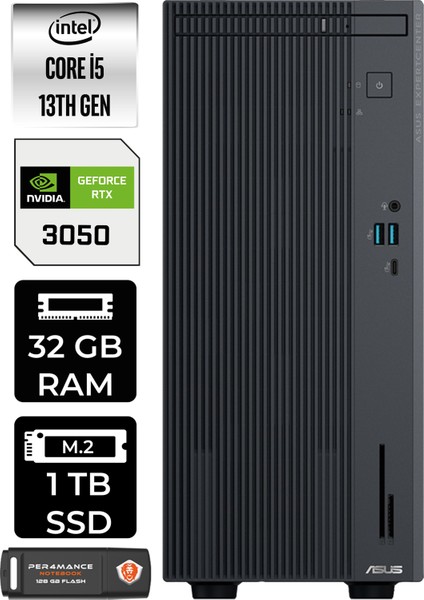 Expertcenter P500 Mini Tower Intel Core I5 13420H 32GB 1tb SSD RTX3050/6GB Fdos Masaüstü Bilgisayar & Per4 USB Bellek P500I58512B0DP3318