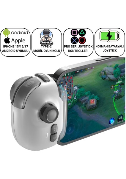 Profesyonel 400MAH Type-C Girişli Mobil Oyun Kolu Telefon Joystick Telefon Ateş Tetik Gamepad Joystick