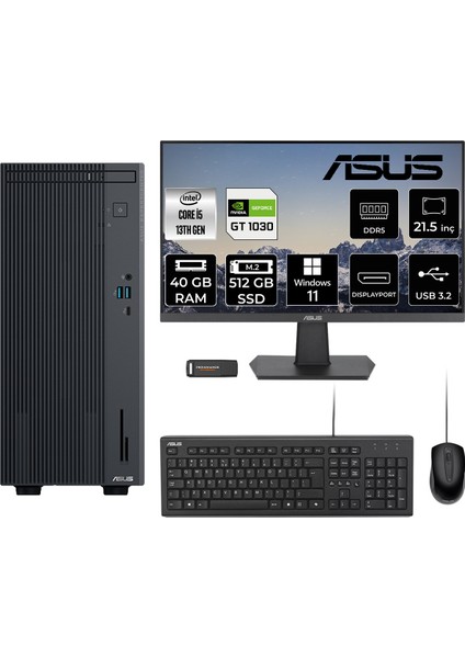 Expertcenter P500 Mini Tower Intel Core I5 13420H 40GB 512GB SSD GT1030/4GB 21.5" Fhd Monitör W11H Masaüstü Bilgisayar & Per4 USB Bellek P500I58512B0DMNT1367