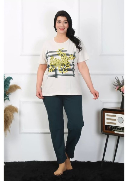 Kadın Büyük Beden Krem Pijama Takımı