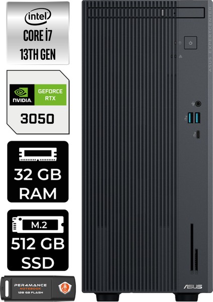 Expertcenter P500 Mini Tower Intel Core I7 13620H 32GB 512GB SSD RTX3050/6GB Fdos Masaüstü Bilgisayar & Per4 USB Bellek P500I716512B0DP3317