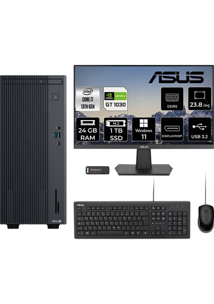 Expertcenter P500 Mini Tower Intel Core I7 13620H 24GB 1tb SSD GT1030/4GB 23.8" Fhd Monitör W11P Masaüstü Bilgisayar & Per4 USB Bellek P500I716512B0DMNT1403