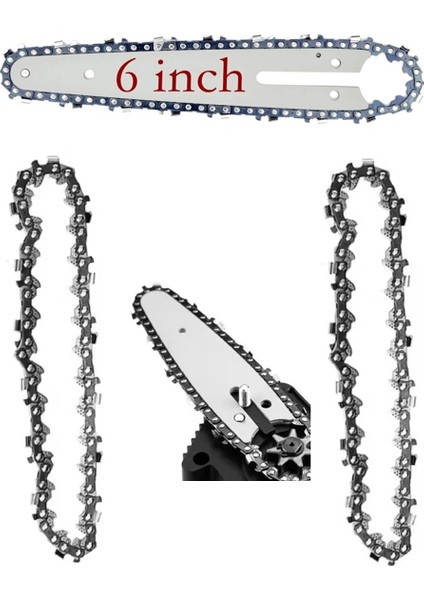 Akülü Budama Testeresi Zinciri 3 Adet 6 Inç 15 cm Zincir - 1 Adet 6 Inç 15 cm Pala