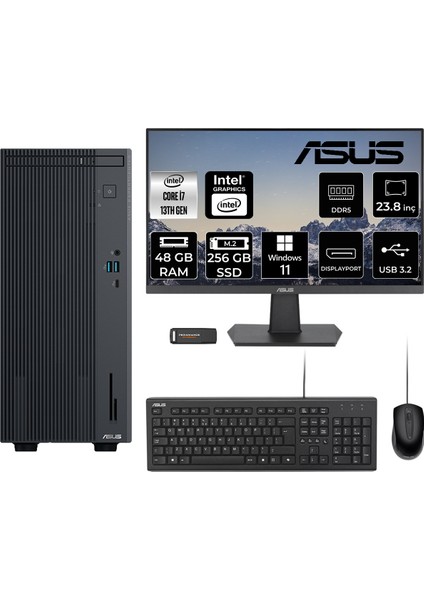 Expertcenter P500 Mini Tower Intel Core I7 13620H 48GB 256GB SSD 23.8" Fhd Monitör W11H Masaüstü Bilgisayar & Per4 USB Bellek P500I716512B0DMNT371
