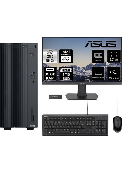 Expertcenter P500 Mini Tower Intel Core I7 13620H 96GB 1tb SSD 27" Fhd Monitör Fdos Masaüstü Bilgisayar & Per4 USB Bellek P500I716512B0DMNT343