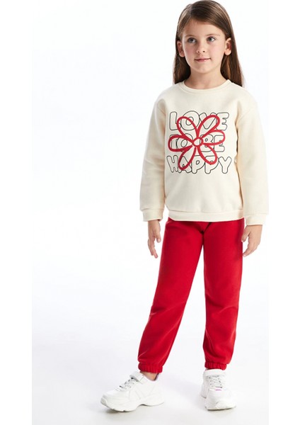 Lcw Kids Ekru Bisiklet Yaka Çiçekli Kız Çocuk Sweatshirt ve Pantolon 2'li Takım fiyatları