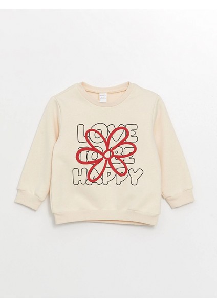 Lcw Kids Ekru Bisiklet Yaka Çiçekli Kız Çocuk Sweatshirt ve Pantolon 2'li Takım fırsatları