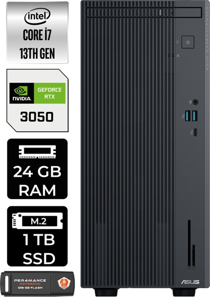 Expertcenter P500 Mini Tower Intel Core I7 13620H 24GB 1tb SSD RTX3050/6GB Fdos Masaüstü Bilgisayar & Per4 USB Bellek P500I716512B0DP3313