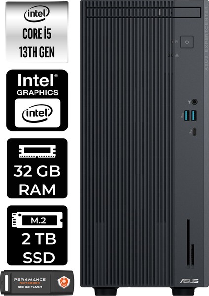 Expertcenter P500 Mini Tower Intel Core I5 13420H 32GB 2tb SSD Fdos Masaüstü Bilgisayar & Per4 USB Bellek P500I58512B0DP319