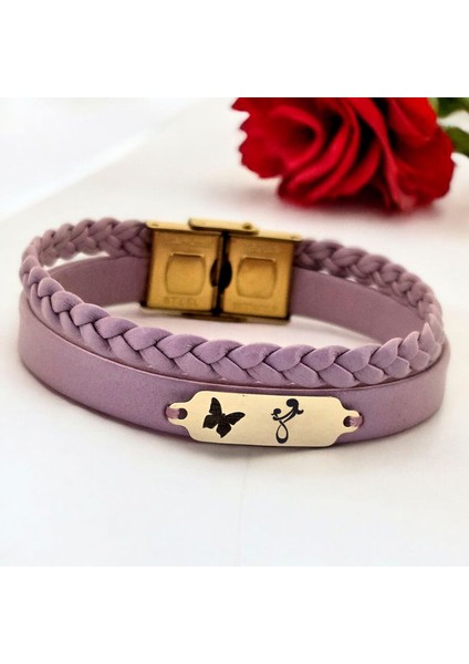 14 Ayar Altın Plakalı Anne Sevgisi Temalı Açık Mor Derili Kelebek Figürlü Hediye BILEKLIK-655SEMBOL fiyatları