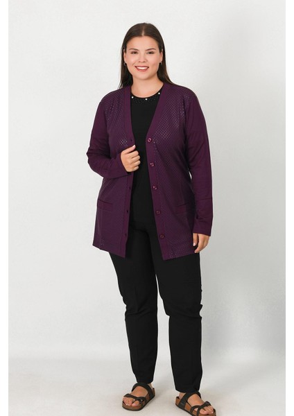 Merserize Deri Baskı Desenli Düğmeli Hırka modelleri