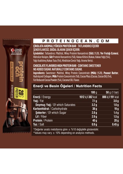 Protein Bar - Çikolata Aromalı - 50 gr x 8 Adet fiyatları