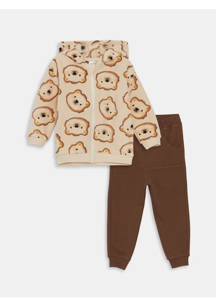 Lcw Baby Ekru Kapüşonlu Erkek Bebek Hırka ve Eşofman Alt 2'li Takım