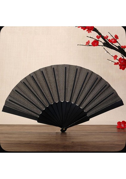 Siyah Kumaş Plastik El Yelpazesi, 5 Adet, El Tipi Katlanır