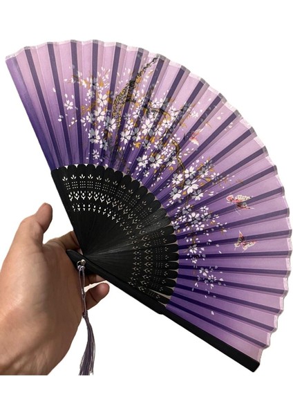 Yelpaze Mor Siyah Bambu Kumaş