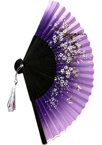 Yelpaze Mor Siyah Bambu Kumaş