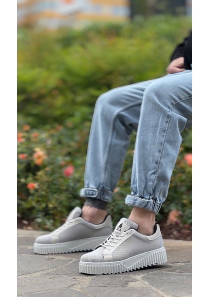 ET0803 Yüksek Taban Gri Triko Gri Taban Erkek Ayakkabı