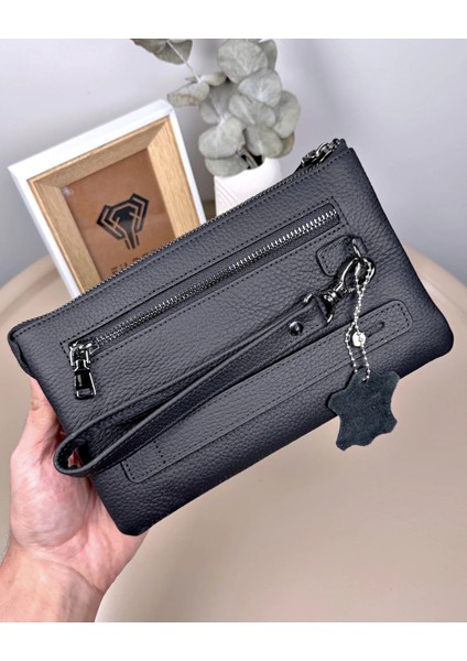 Hakiki Deri Tutma Bantlı Fermuarlı Erkek El Çantası 2113