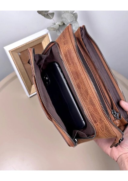 Hakiki Deri Tutma Bantlı Fermuarlı Erkek El Çantası 2113 indirimleri