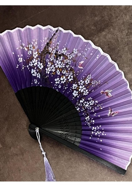 Yelpaze Mor Siyah Bambu Kumaş