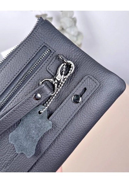 Hakiki Deri Tutma Bantlı Fermuarlı Erkek El Çantası 2113