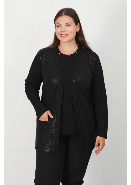 Merserize Deri Baskı Desenli Düğmeli Hırka fiyatları