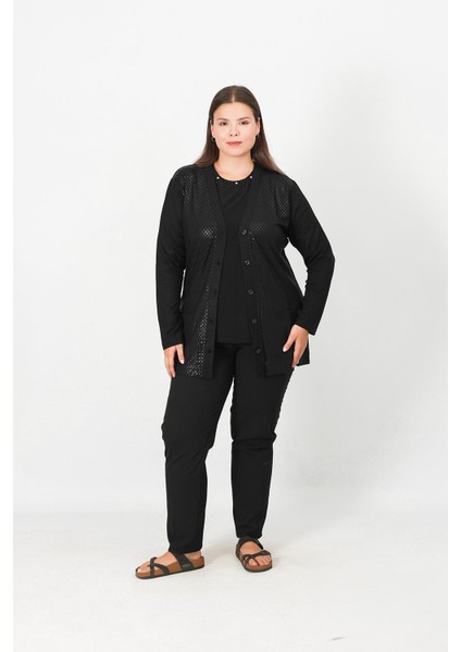 Merserize Deri Baskı Desenli Düğmeli Hırka modelleri