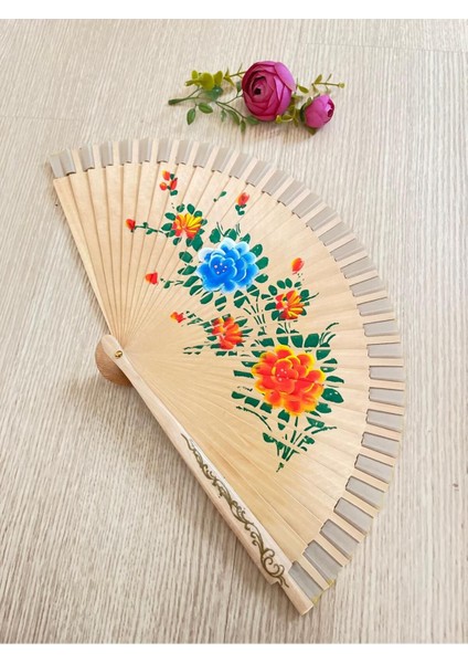 Desenli Çift Taraflı Ahşap Yelpaze Ispanyol Yelpazesi