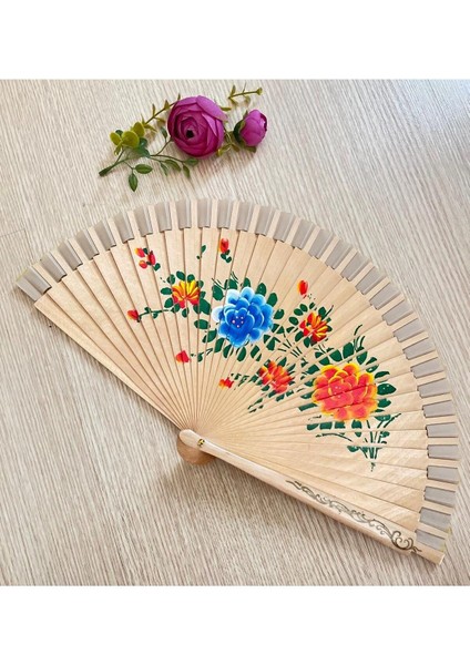 Desenli Çift Taraflı Ahşap Yelpaze Ispanyol Yelpazesi