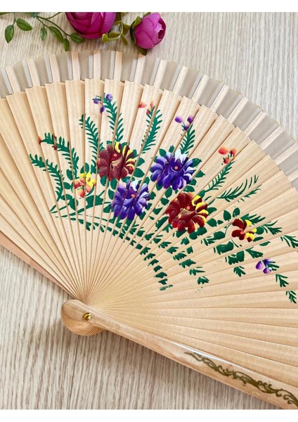 Desenli Tek Taraflı Ahşap Yelpaze İspanyol Yelpazesi