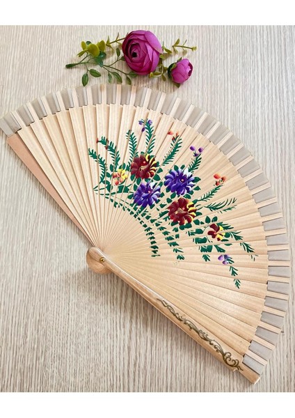 Desenli Tek Taraflı Ahşap Yelpaze İspanyol Yelpazesi