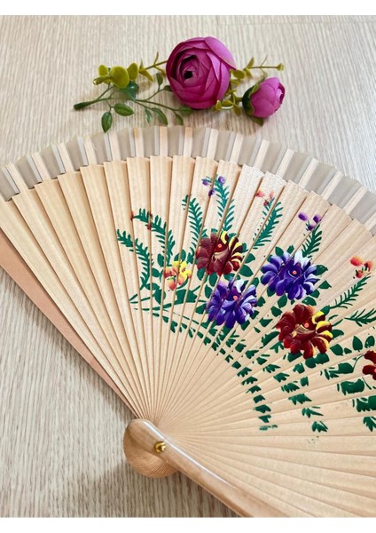 Desenli Tek Taraflı Ahşap Yelpaze İspanyol Yelpazesi