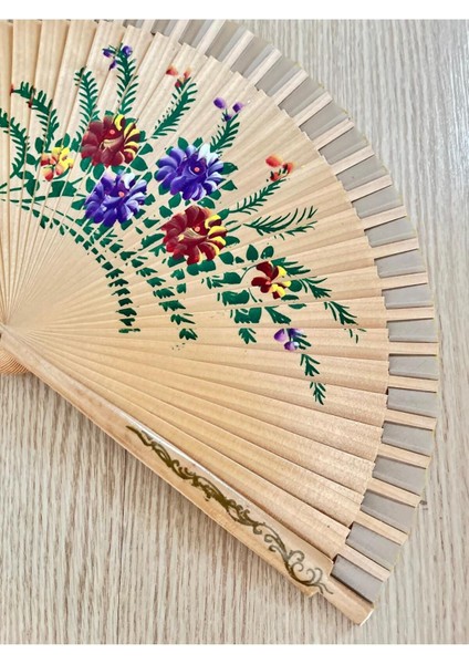 Desenli Tek Taraflı Ahşap Yelpaze İspanyol Yelpazesi