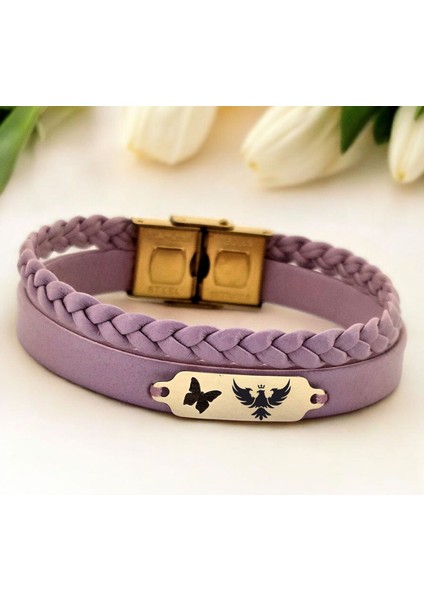 14 Ayar Altın Plakalı Kral Kartal Temalı Açık Mor Derili Kelebek Figürlü Hediye BILEKLIK-655SEMBOL fiyatları
