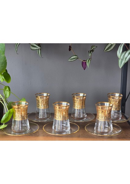 12 Parça 6 Kişilik 24K El Işçiliği - Gerçek Altın Işlemeli Çay Seti Alda Mix