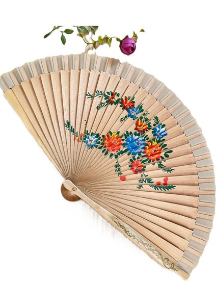 Desenli Çift Taraflı Ahşap Yelpaze Ispanyol Yelpazesi